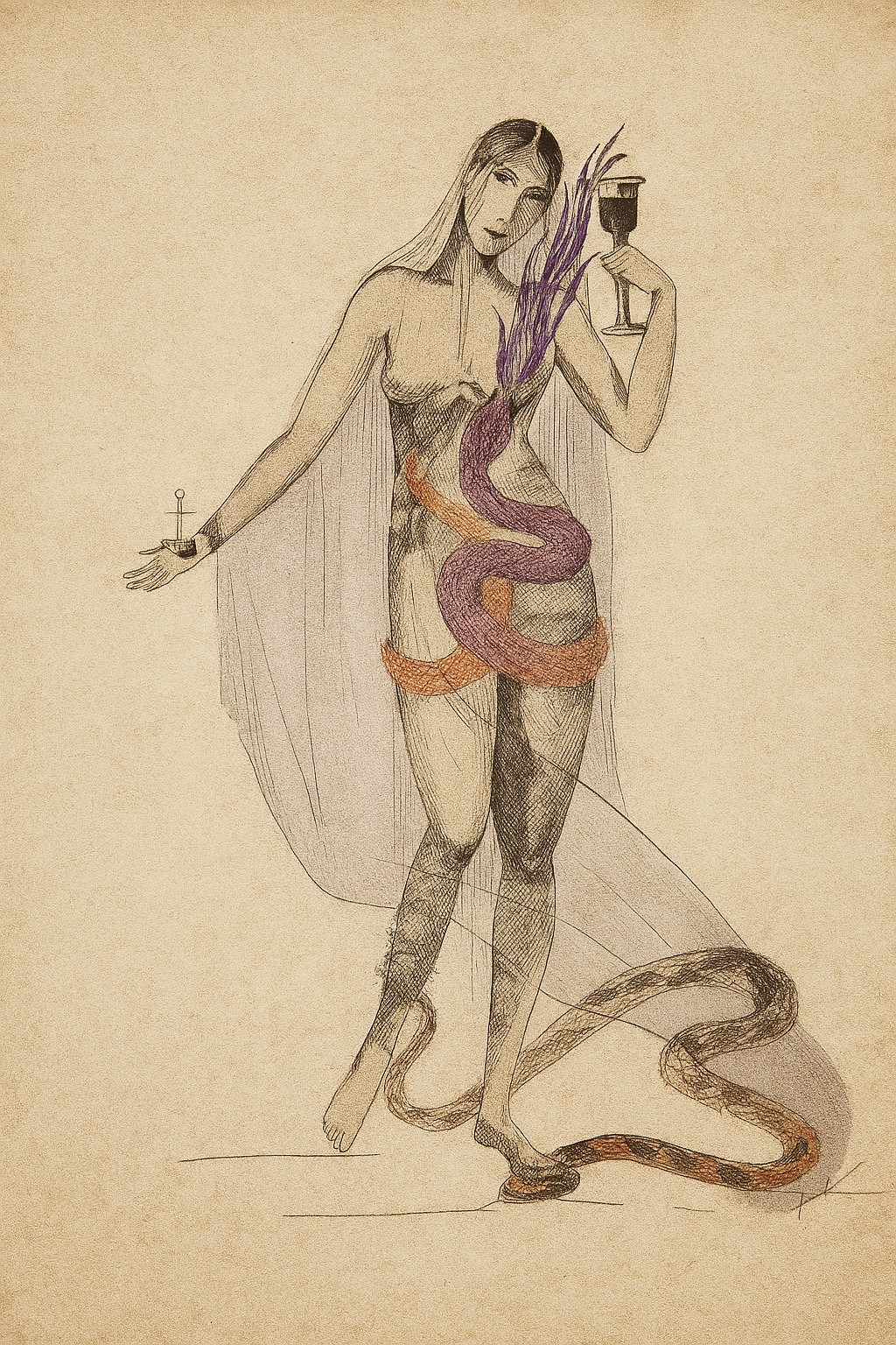 Symbolic illustration of affection and the serpent force